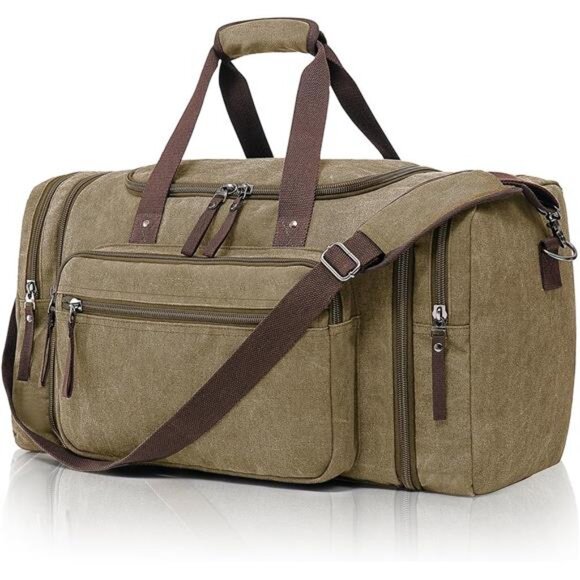 Men's Canvas Expandable Duffle Bag Luggage Travel Bag Coffee